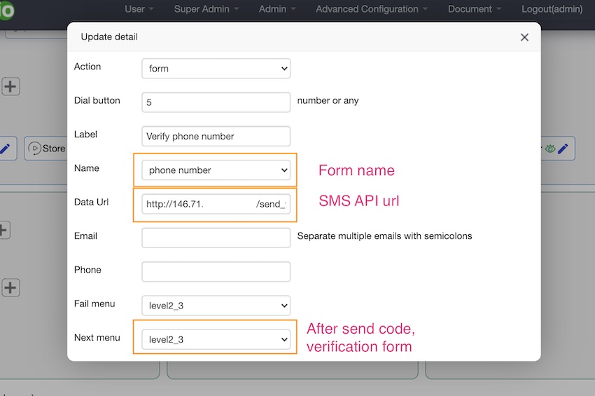ITR configuration for phone number collection form