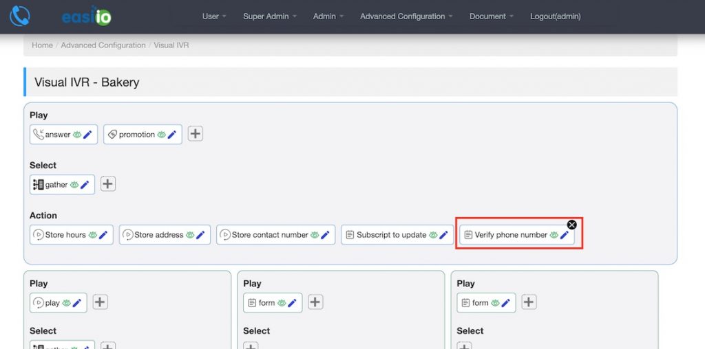 Visual ITR configuration for Verify phone number