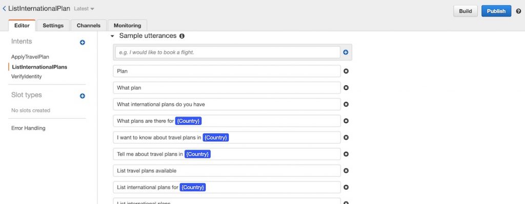 Setup Amazon Lex example and resource.