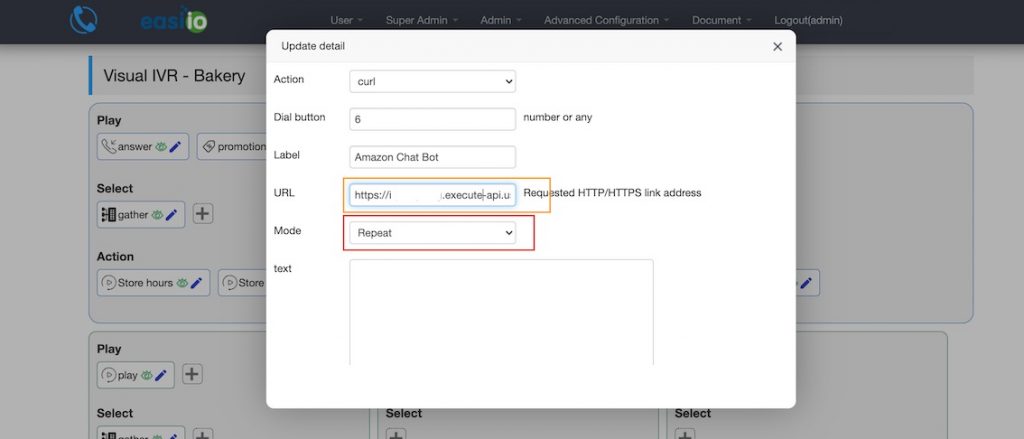 Configure the Curl to use Amazon Lex Bot exposed by the Amazon API gateway.