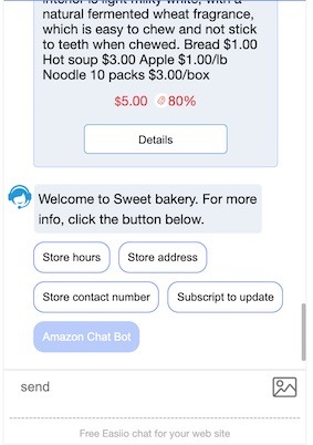 Chatbot testing UI on Easiio demo website