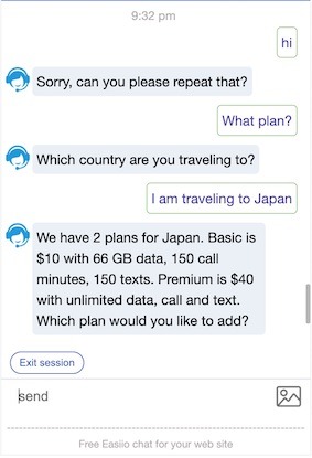 Chatbot chat flow through Amazon API gateway and Easiio webchat interface